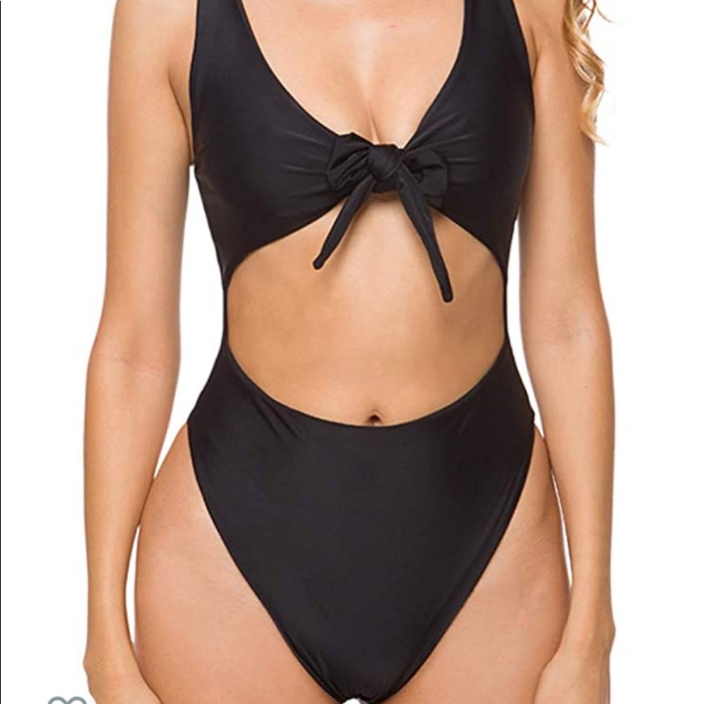 Black tie front one piece swimsuit medium